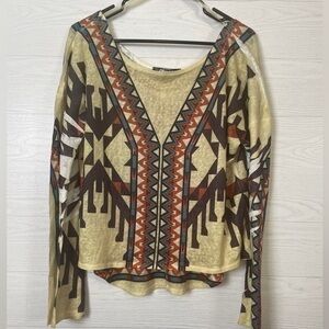 NEW Mandee Y2K Southwestern Lightweight Long Sleeve High Low Top Size Large